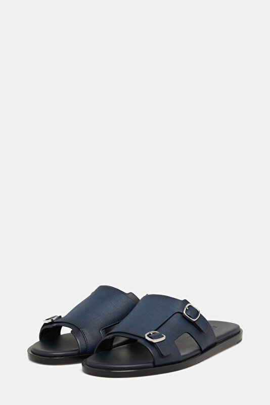 NAVY BLUE LEATHER SLIPPER 2