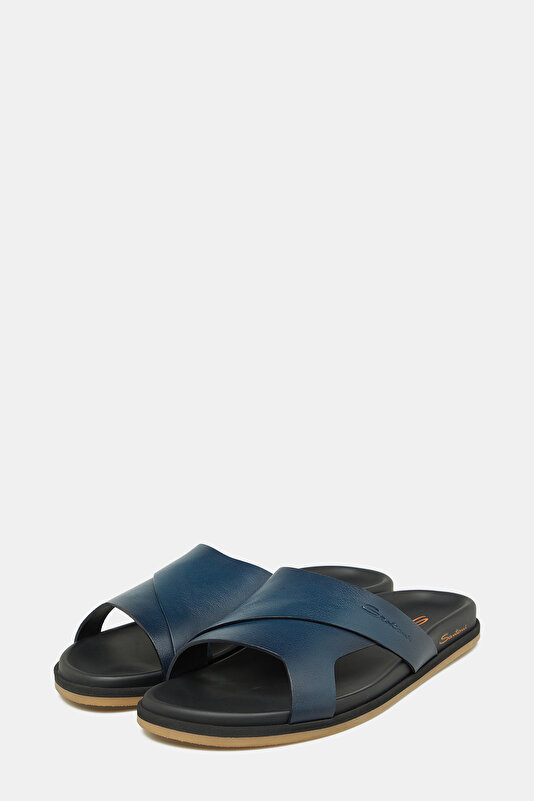 NAVY BLUE LEATHER SLIPPER 2