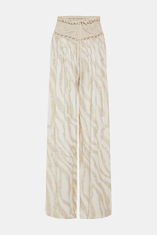 BEIGE DESIGN FILLED WIDE LEG TROUSERS