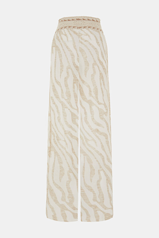BEIGE DESIGN FILLED WIDE LEG TROUSERS 2