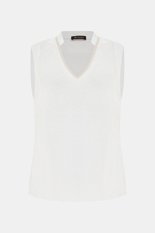 ECRU V NECK SLEEVELESS BLOUSE 4