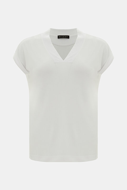ECRU V NECK SHORT SLEEVE TSHIRT