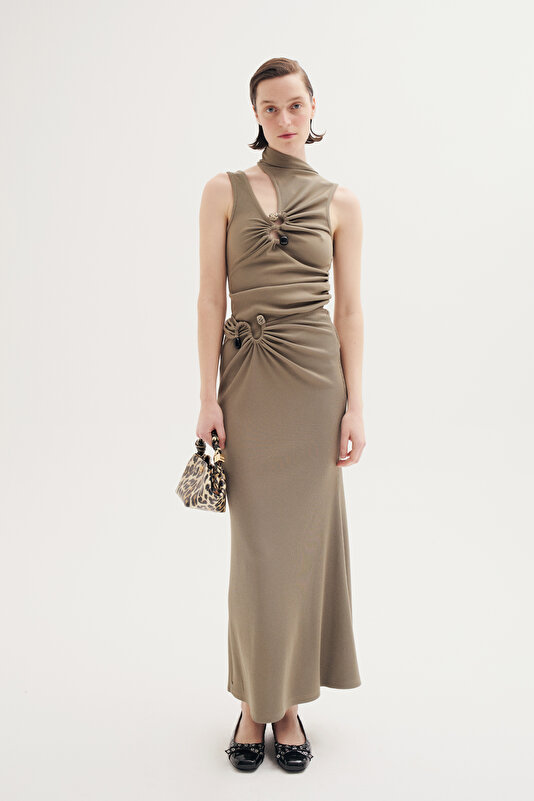 KHAKI METAL SKIRT