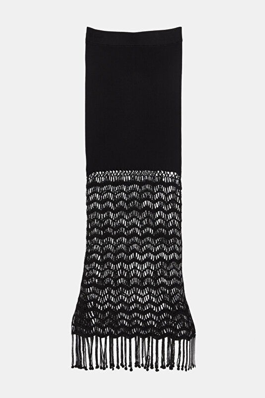 BLACK DESIGN FILLED VISCOSE SKIRT
