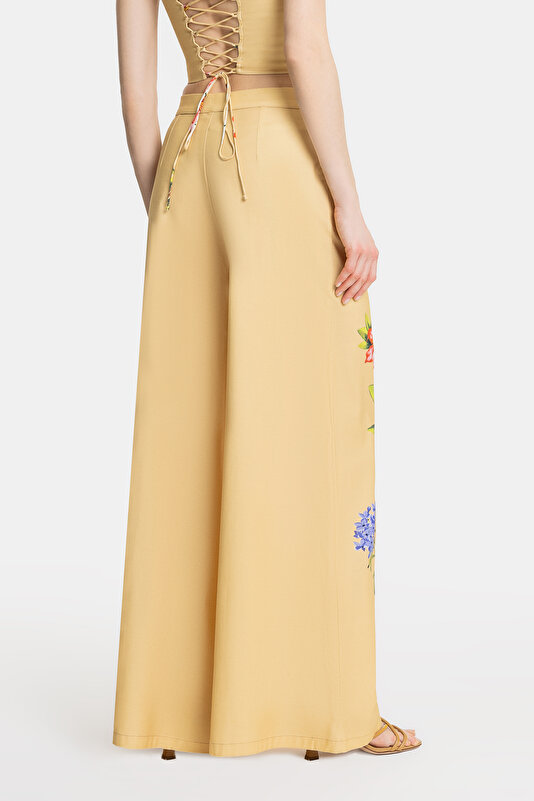 BLUE FLORAL PATTERN WIDE LEG TROUSERS 3