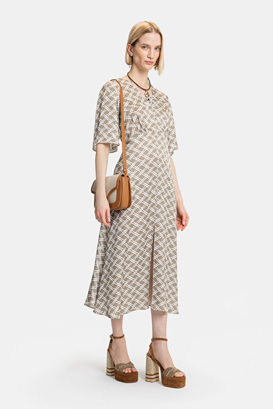 ECRU SHORT SLEEVE MIDI DRESS