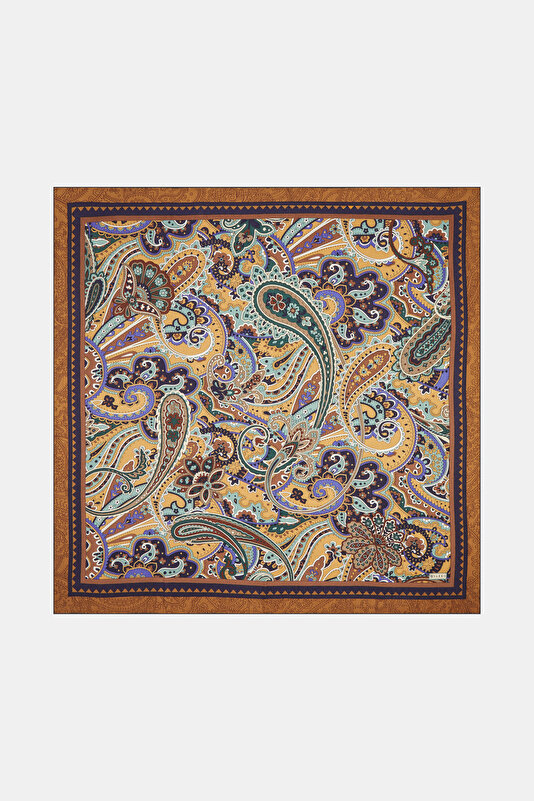 LIGHT BROWN PAISLEY PATTERNED CASHMERE/SILK SCARF 2