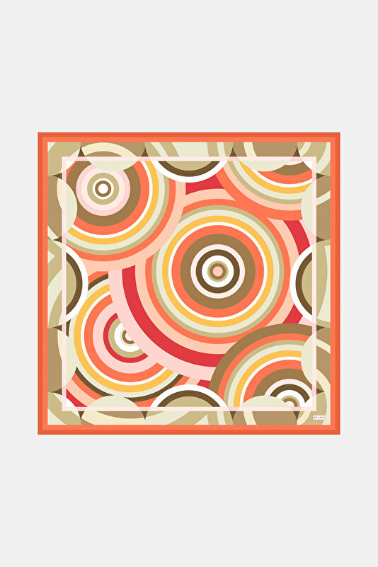 ORANGE GEOMETRIC DESIGN TWILL SCARF 2