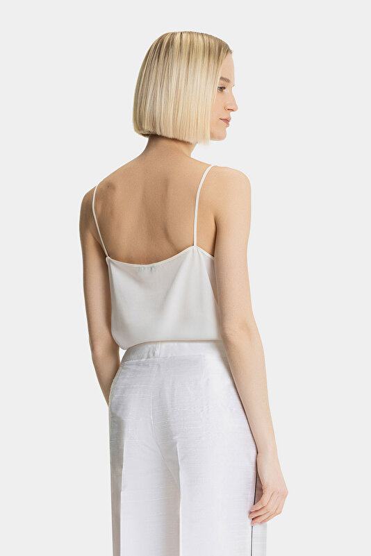 ECRU V NECK SLEEVELESS SUSPENDER BLOUSE 2