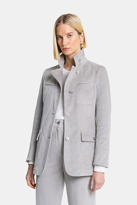 GREY UPRIGHT COLLAR JACKET