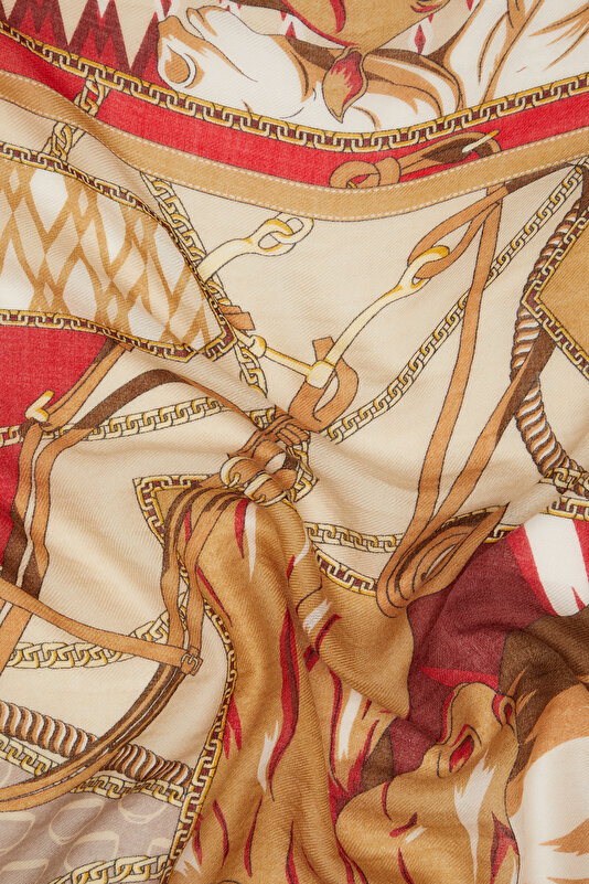 CAMEL ANIMAL FIGURED CASHMERE/SILK SHAWL 3