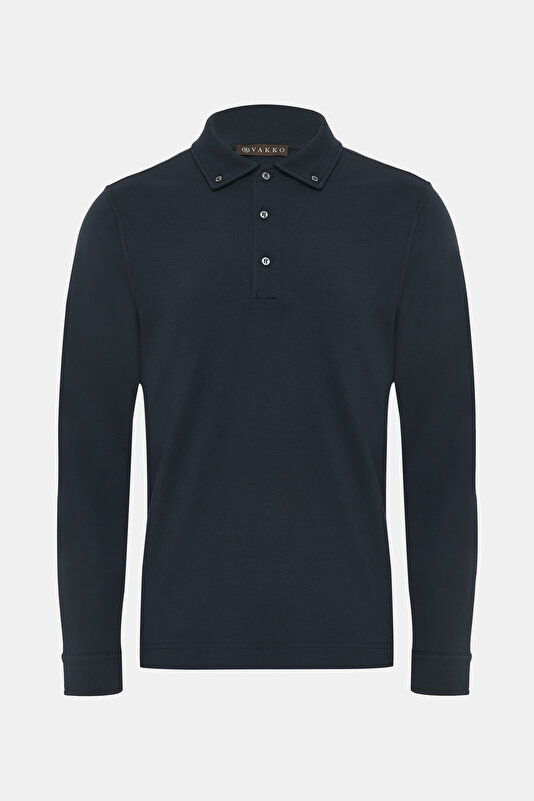 LACİVERT POLO YAKA UZUN KOLLU T-SHIRT
