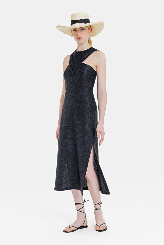 BLACK HALTER DRESS