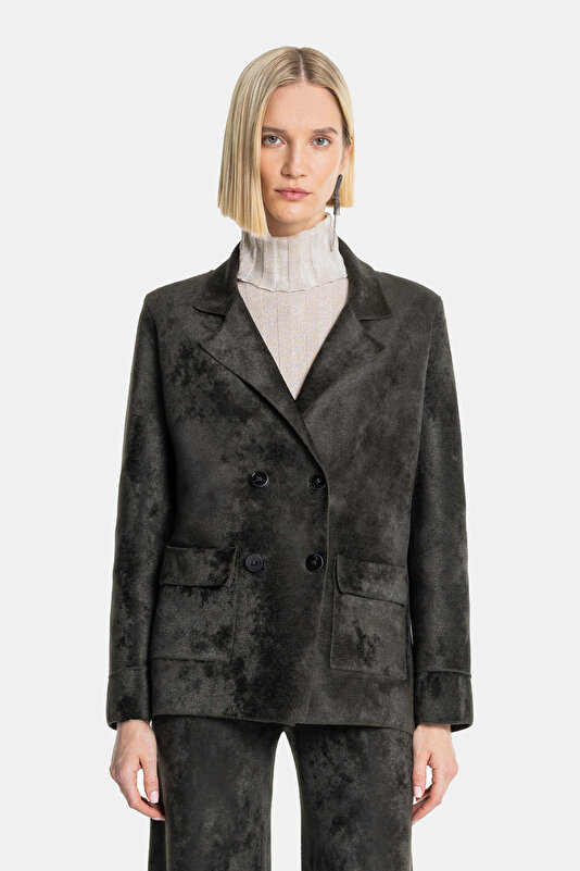 KHAKI SURPLICE NECKLINE (CROSS-OVER NECKLINE) JACKET