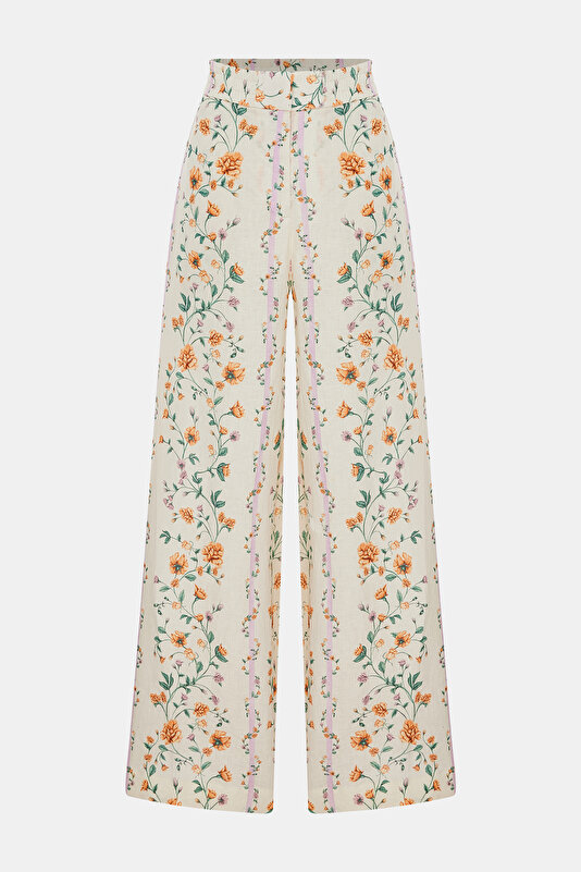 MULTICOLOR STRAIGHT CUT LINEN TROUSERS