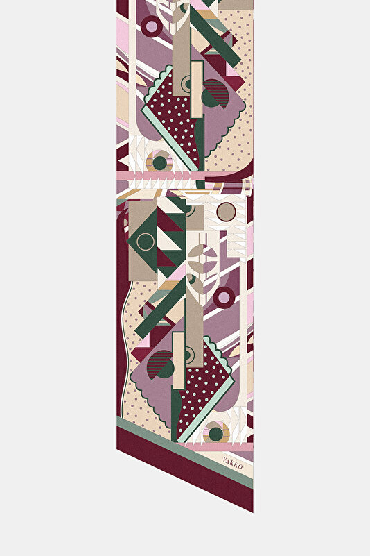 BORDO GEOMETRİK DESENLİ TWILL FULAR 3