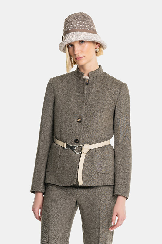BEIGE MANDARIN COLLAR JACKET 4