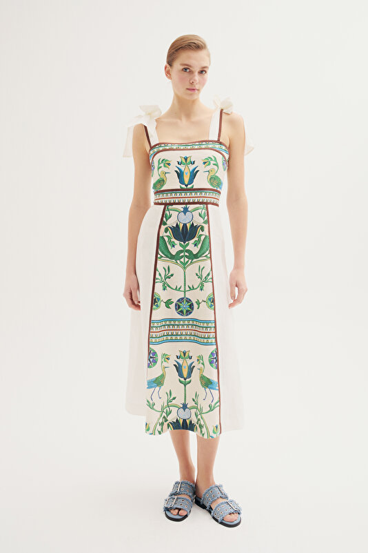 MULTİCOLOR FLORAL PATTERN MİDİ DRESS