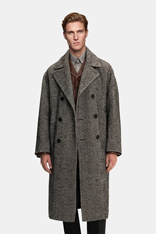 GREY HERRINGBONE ALPACA WOOL TOPCOAT