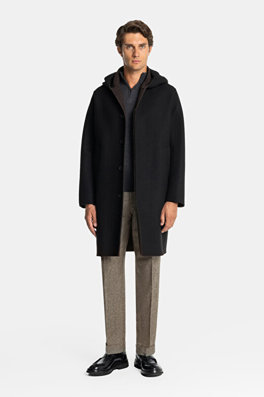BLACK WOOL/CASHMERE TOPCOAT