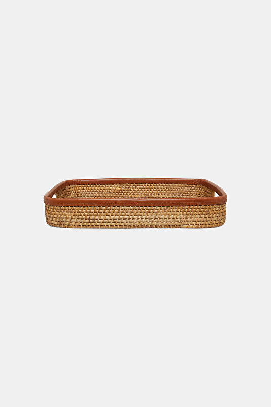 RATTAN LEATHER DETAILED TRAY LARGE SIZE 2
