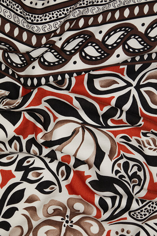 DARK ORANGE FLORAL PATTERN CASHMERE/SILK SHAWL 3
