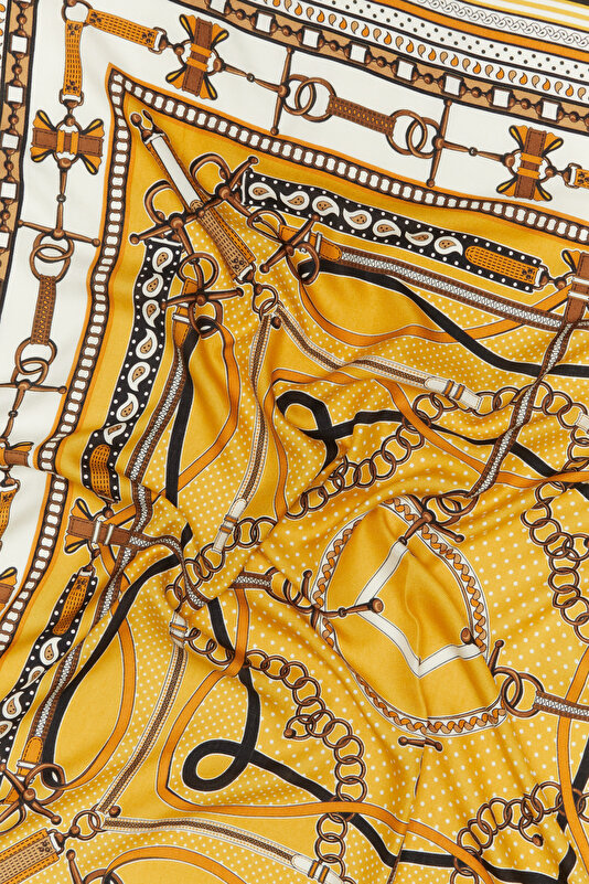 YELLOW GEOMETRIC DESIGN CASHMERE/SILK SHAWL 3