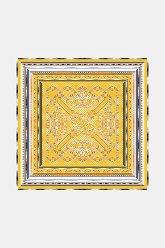 GEOMETRİK DESENLİ KAŞMİR İPEK ŞAL