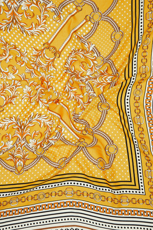 YELLOW GEOMETRIC DESIGN CASHMERE/SILK SHAWL 3
