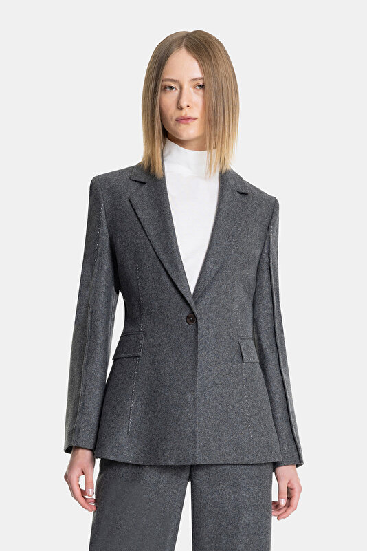 DARK GREY SURPLICE NECKLINE (CROSS-OVER NECKLINE) JACKET