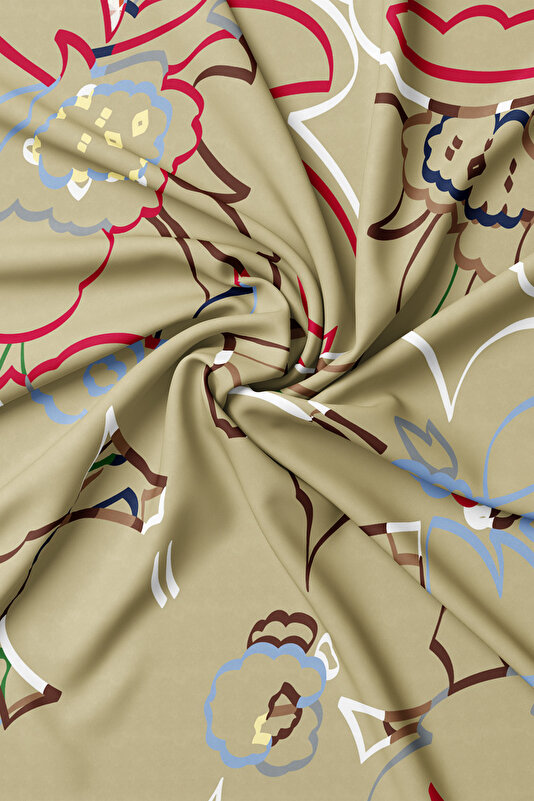 DARK BEIGE FLORAL PATTERN TWILL SCARF 2