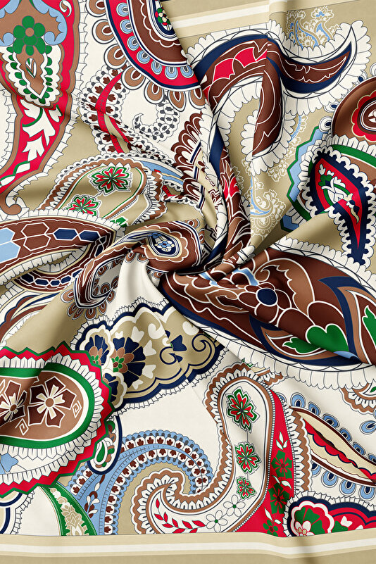 RED PAISLEY PATTERNED TWILL SCARF 2