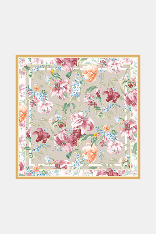 GREEN FLORAL PATTERN TWILL SCARF