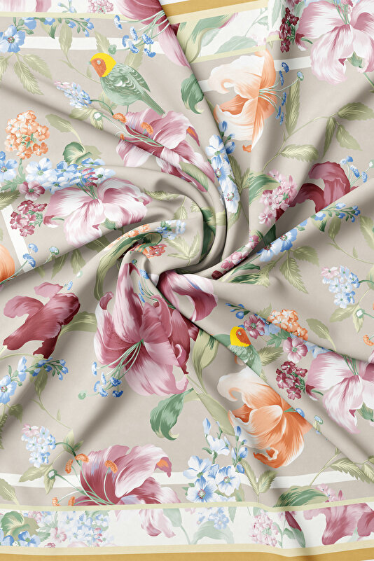 GREEN FLORAL PATTERN TWILL SCARF 2