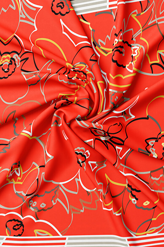 VERMILION FLORAL PATTERN TWILL SCARF 2