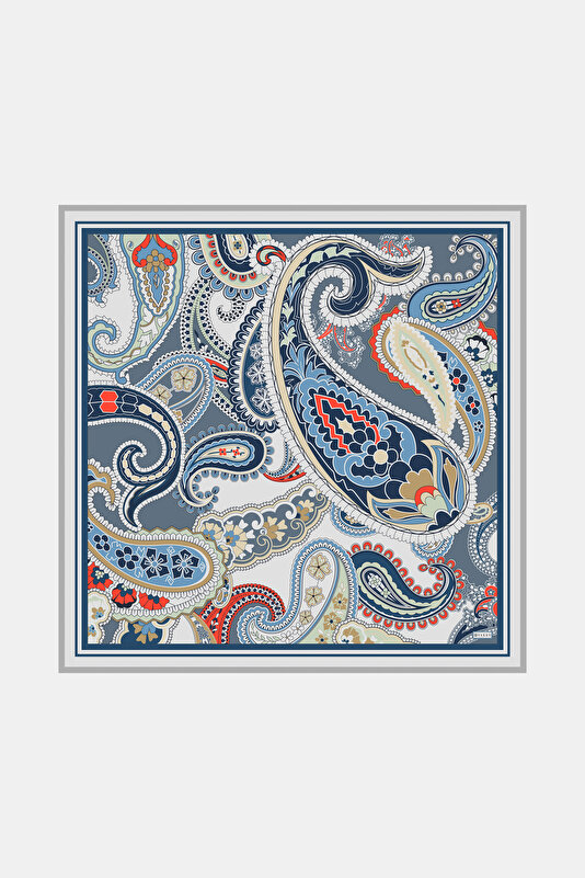BLUE PAISLEY PATTERNED TWILL SCARF