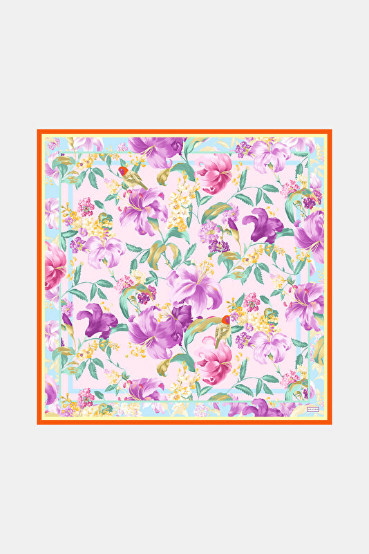 WATER GREEN FLORAL PATTERN TWILL SCARF