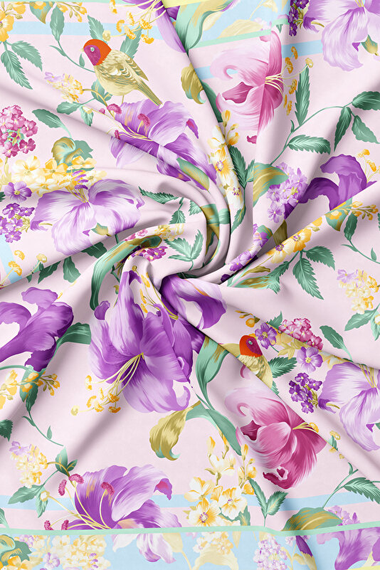 WATER GREEN FLORAL PATTERN TWILL SCARF 2