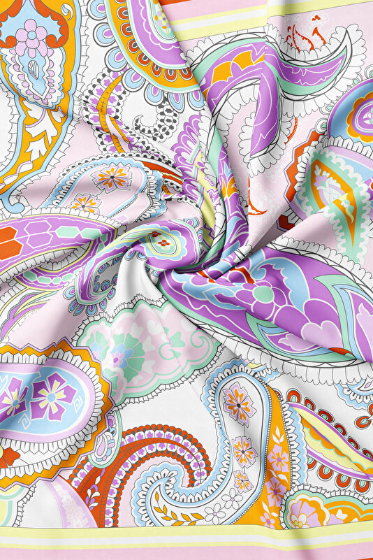 TURQUOISE PAISLEY PATTERNED TWILL SCARF 2