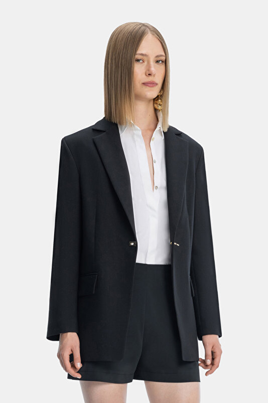 BLACK SURPLICE NECKLINE (CROSS-OVER NECKLINE) JACKET