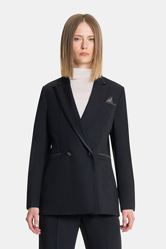 BLACK SURPLICE NECKLINE (CROSS-OVER NECKLINE) JACKET