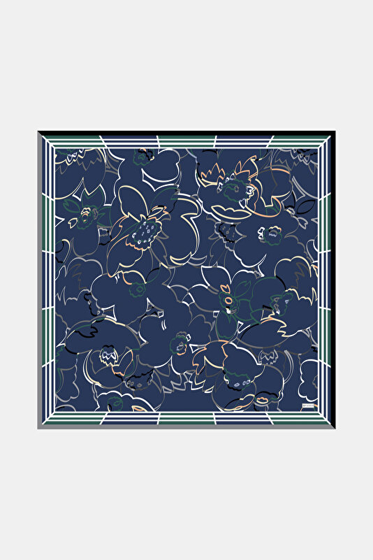 EMERALD GREEN FLORAL PATTERN TWILL SCARF