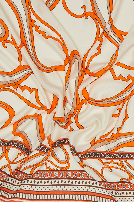 ORANGE PAISLEY PATTERNED CASHMERE/SILK SHAWL 3