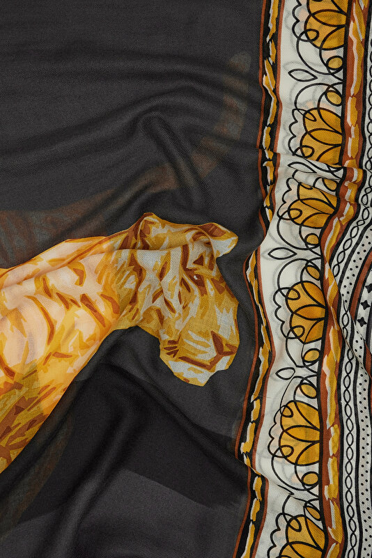 ANTHRACITE ANIMAL FIGURED CASHMERE/SILK SHAWL 3