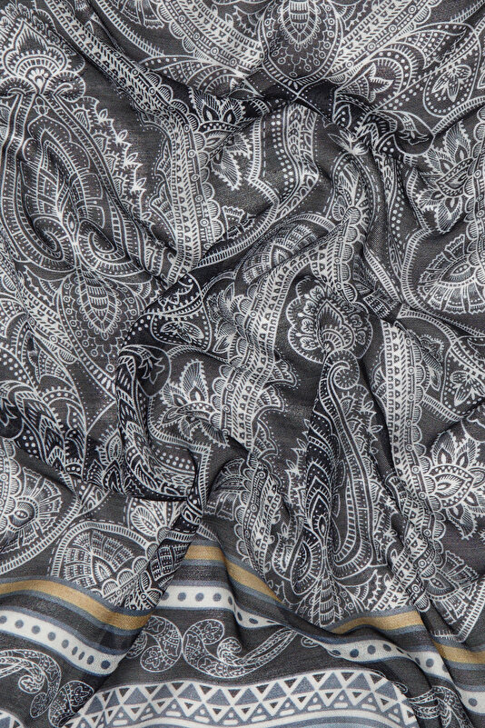 NAVY BLUE GEOMETRIC DESIGN WOOL/SILK SHAWL 3