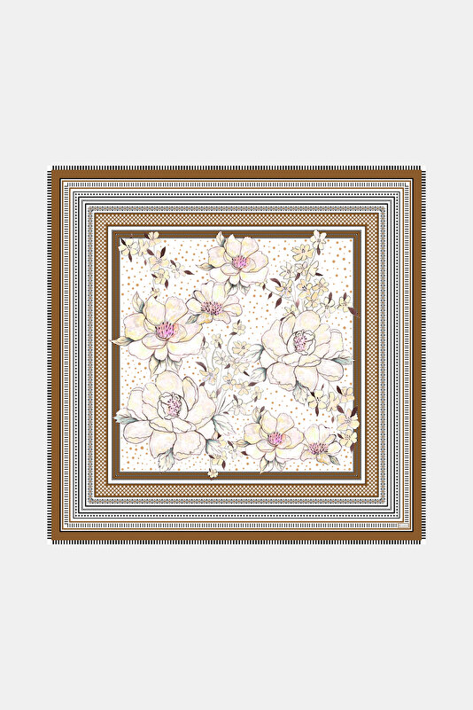 BROWN FLORAL PATTERN WOOL/SILK SHAWL 2