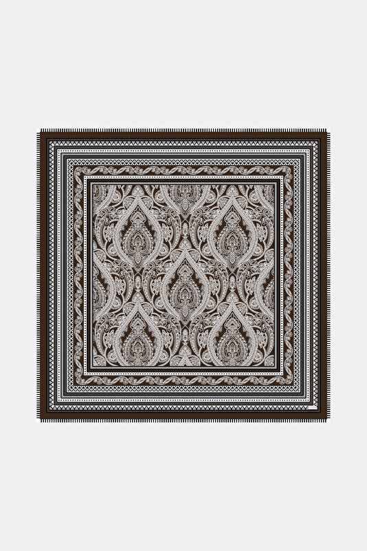 BROWN GEOMETRIC DESIGN WOOL/SILK SHAWL