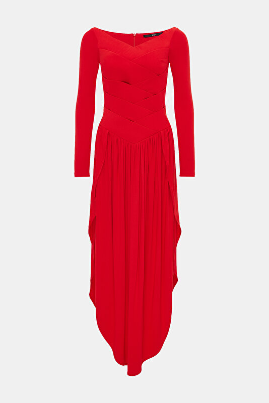 RED MIDI DRESS