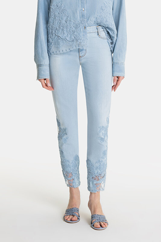 MAVİ İŞLEMELİ DENIM PANTOLON 2