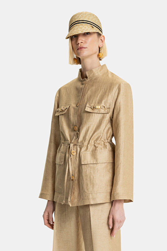 BEIGE UPRIGHT COLLAR JACKET